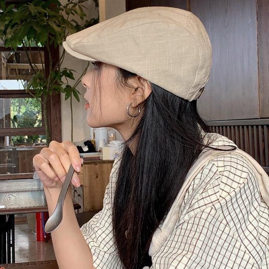 Women's Adjustable Newsboy Cap with Short Brim, Round Crown Beret Hat, 56-58 cm