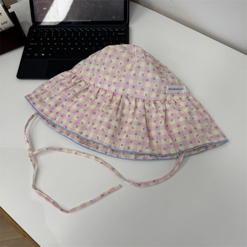 Women's Floral Print Bucket Hat with Bow Tie, Adjustable Wide Brim Sun Hat, 56-58 cm