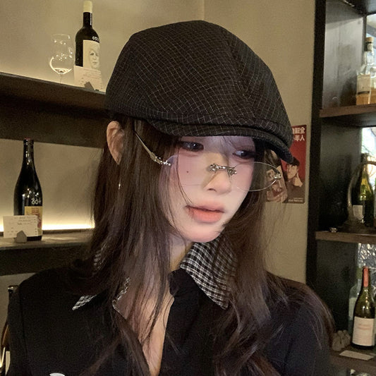 Women's Newsboy Cap with Short Brim, Round Crown Beret Hat, 56-58 cm