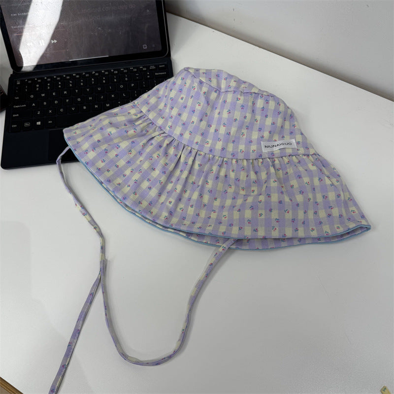 Women's Floral Print Bucket Hat with Bow Tie, Adjustable Wide Brim Sun Hat, 56-58 cm