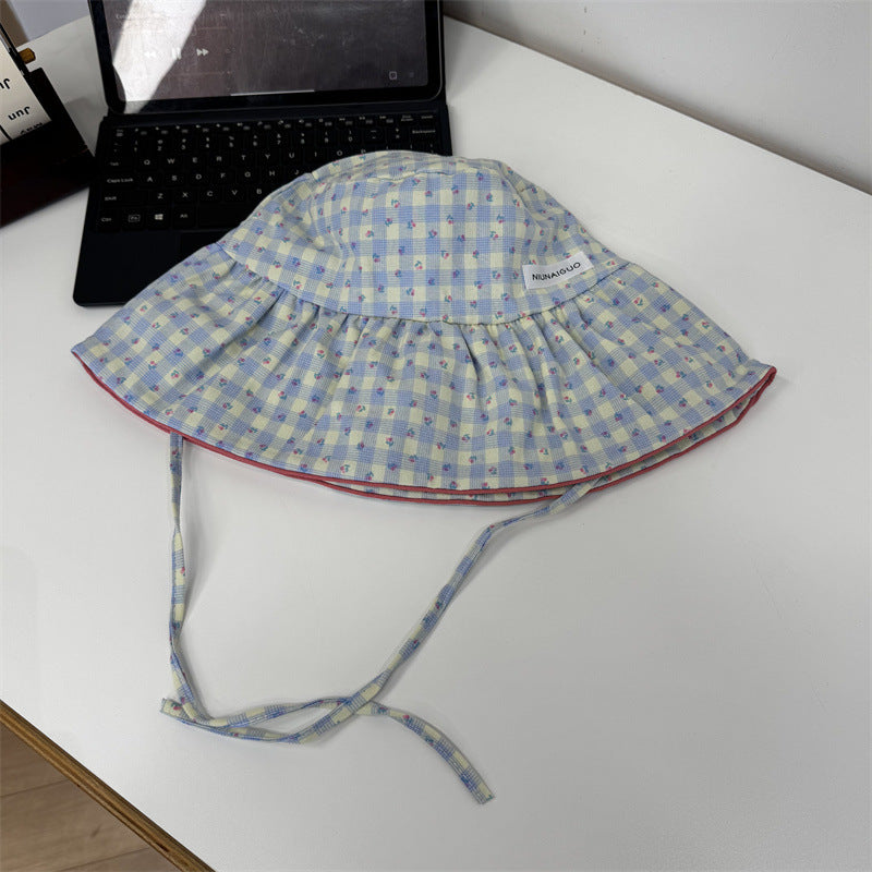 Women's Floral Print Bucket Hat with Bow Tie, Adjustable Wide Brim Sun Hat, 56-58 cm