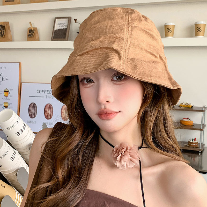 Women's Linen Blend Bucket Hat with Wide Brim, Adjustable Sun Protection Hat, 56-58 cm