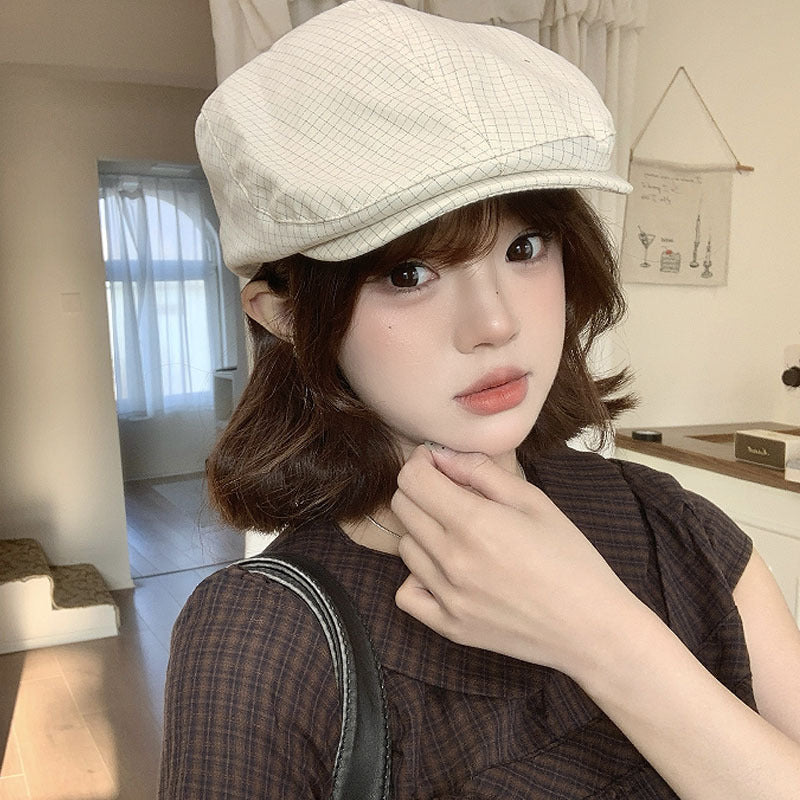 Women's Newsboy Cap with Short Brim, Round Crown Beret Hat, 56-58 cm