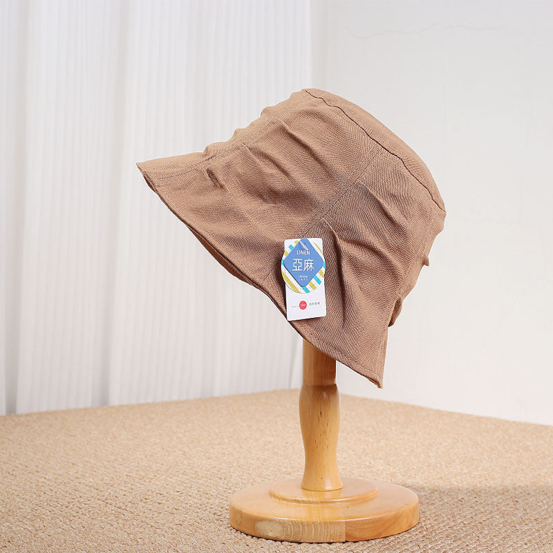Women's Linen Blend Bucket Hat with Wide Brim, Adjustable Sun Protection Hat, 56-58 cm