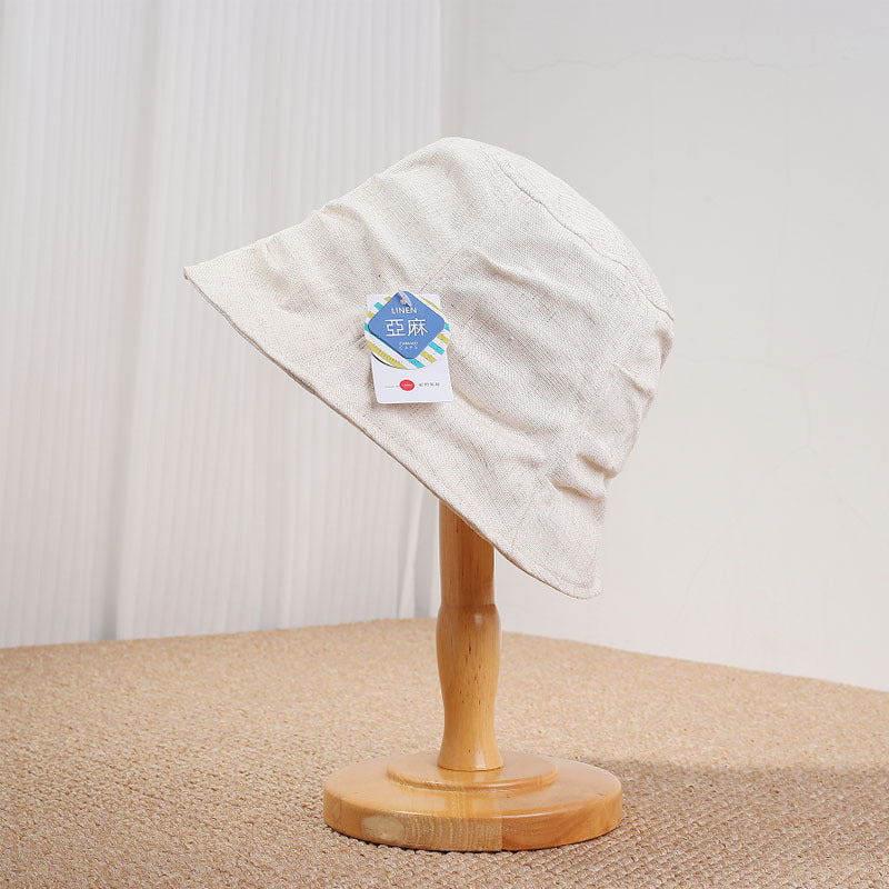 Women's Linen Blend Bucket Hat with Wide Brim, Adjustable Sun Protection Hat, 56-58 cm