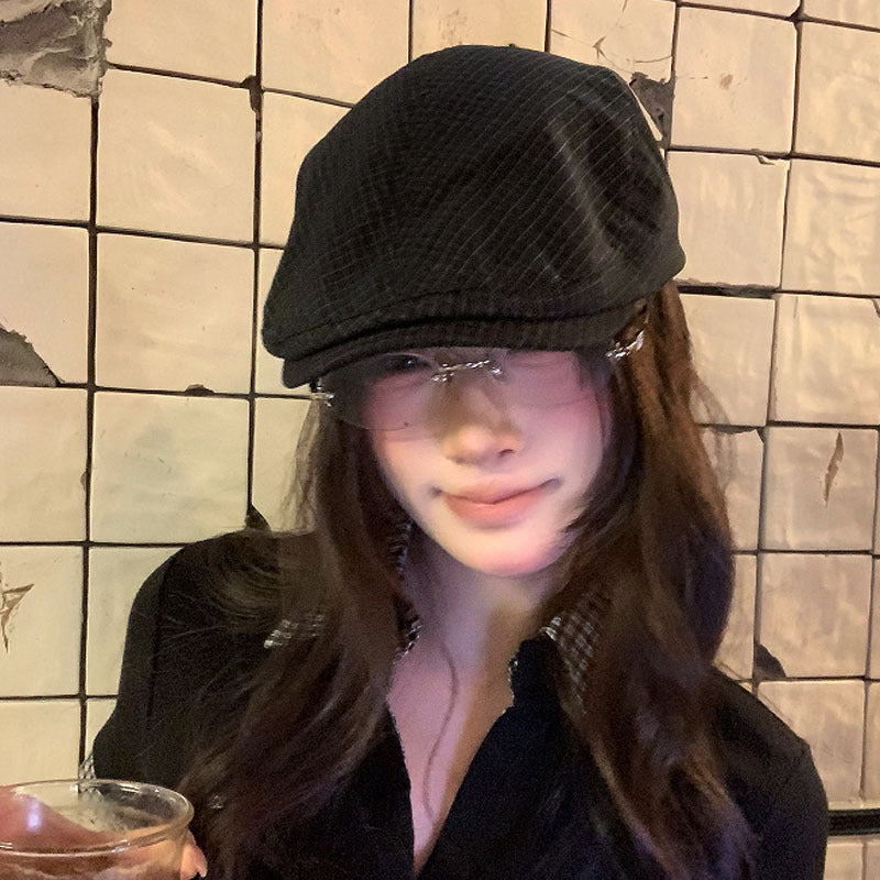 Women's Newsboy Cap with Short Brim, Round Crown Beret Hat, 56-58 cm