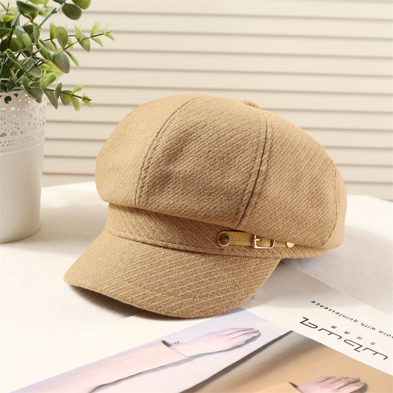 Women's Adjustable Newsboy Cap with Short Brim, Round Crown Baker Boy Hat, 56-58 cm