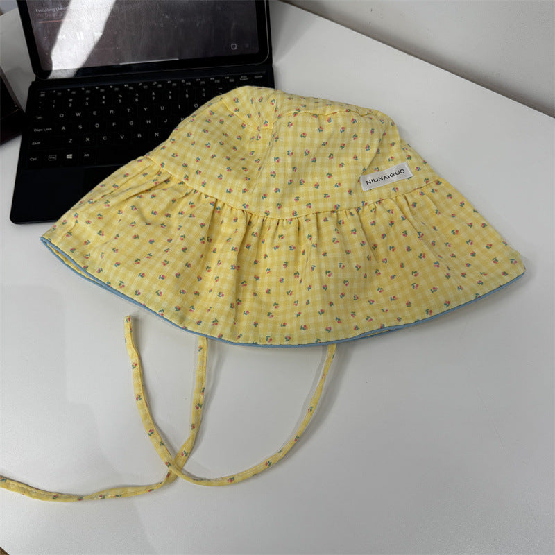 Women's Floral Print Bucket Hat with Bow Tie, Adjustable Wide Brim Sun Hat, 56-58 cm