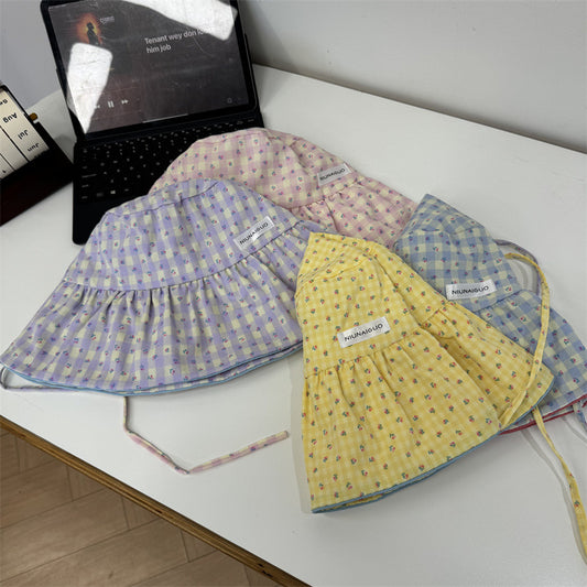 Women's Floral Print Bucket Hat with Bow Tie, Adjustable Wide Brim Sun Hat, 56-58 cm