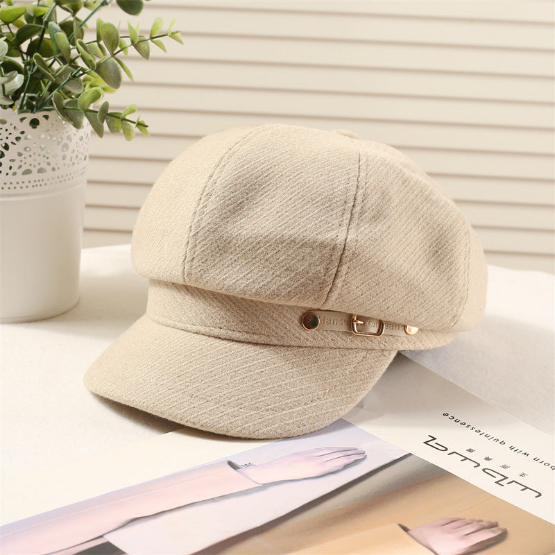 Women's Adjustable Newsboy Cap with Short Brim, Round Crown Baker Boy Hat, 56-58 cm
