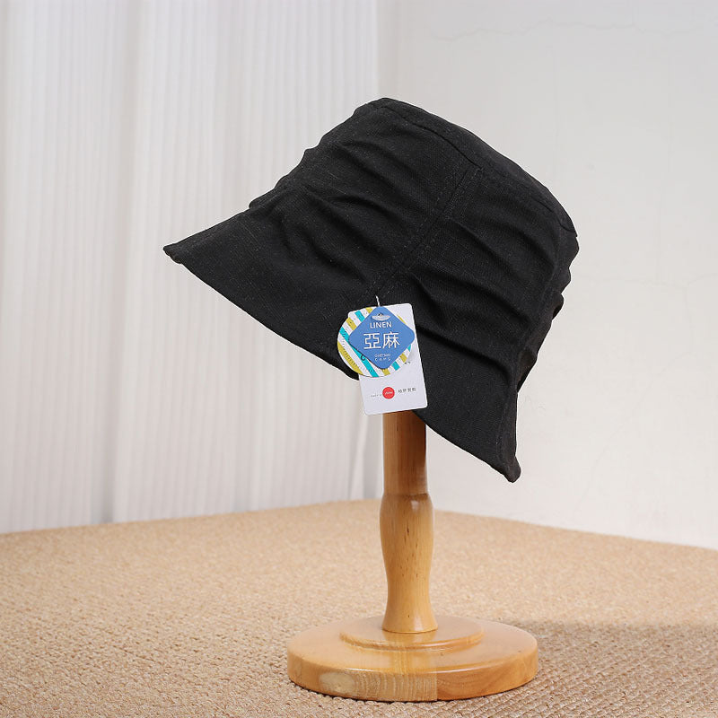 Women's Linen Blend Bucket Hat with Wide Brim, Adjustable Sun Protection Hat, 56-58 cm