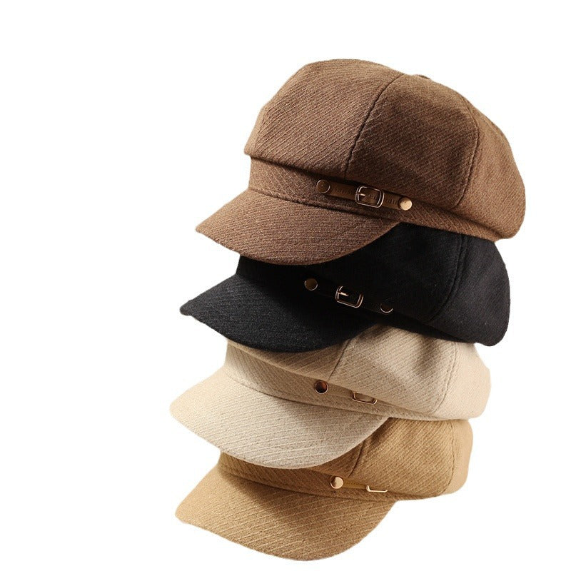 Women's Adjustable Newsboy Cap with Short Brim, Round Crown Baker Boy Hat, 56-58 cm