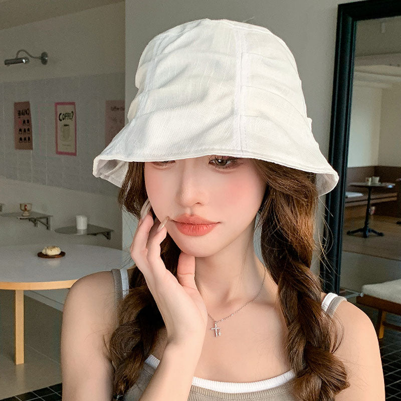 Women's Linen Blend Bucket Hat with Wide Brim, Adjustable Sun Protection Hat, 56-58 cm
