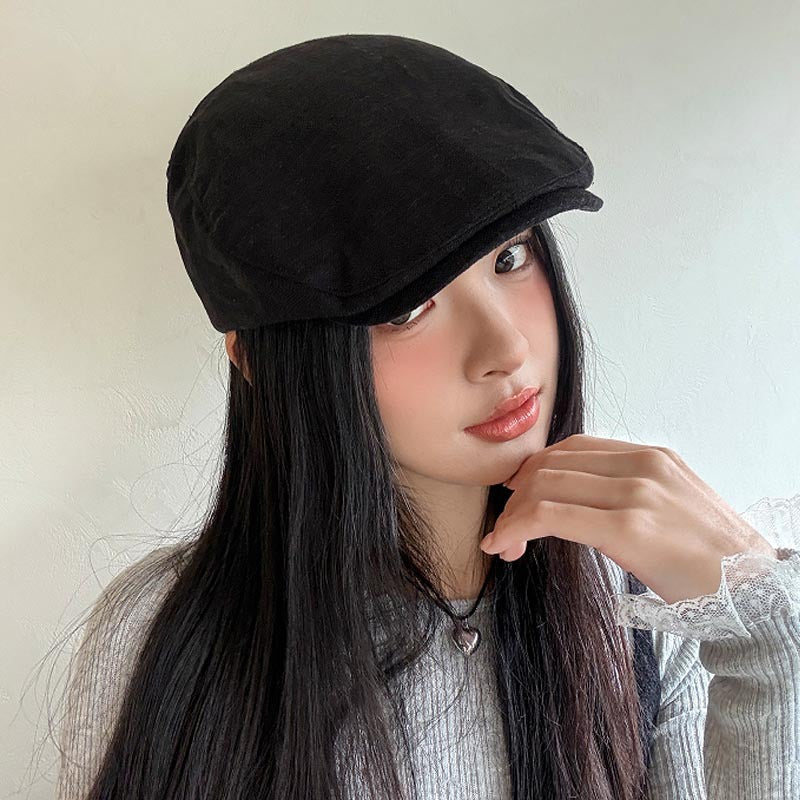 Women's Adjustable Newsboy Cap with Short Brim, Round Crown Beret Hat, 56-58 cm