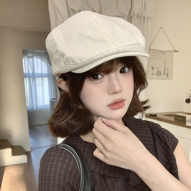 Women's Newsboy Cap with Short Brim, Round Crown Beret Hat, 56-58 cm