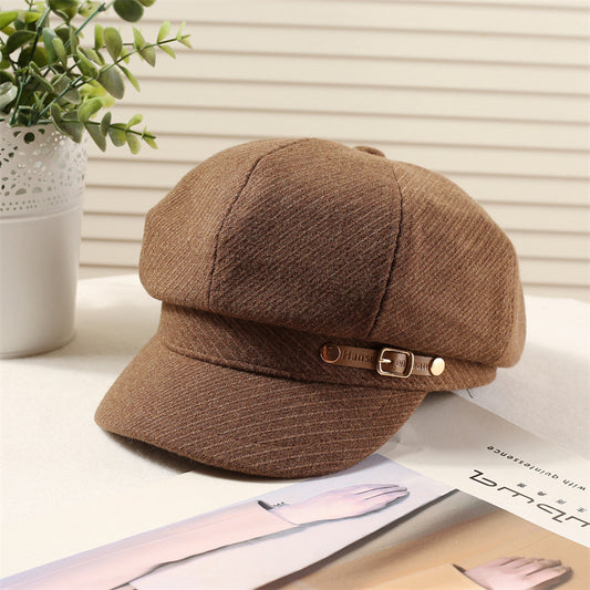 Women's Adjustable Newsboy Cap with Short Brim, Round Crown Baker Boy Hat, 56-58 cm