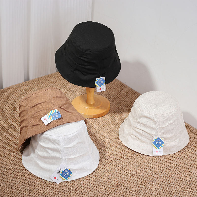 Women's Linen Blend Bucket Hat with Wide Brim, Adjustable Sun Protection Hat, 56-58 cm